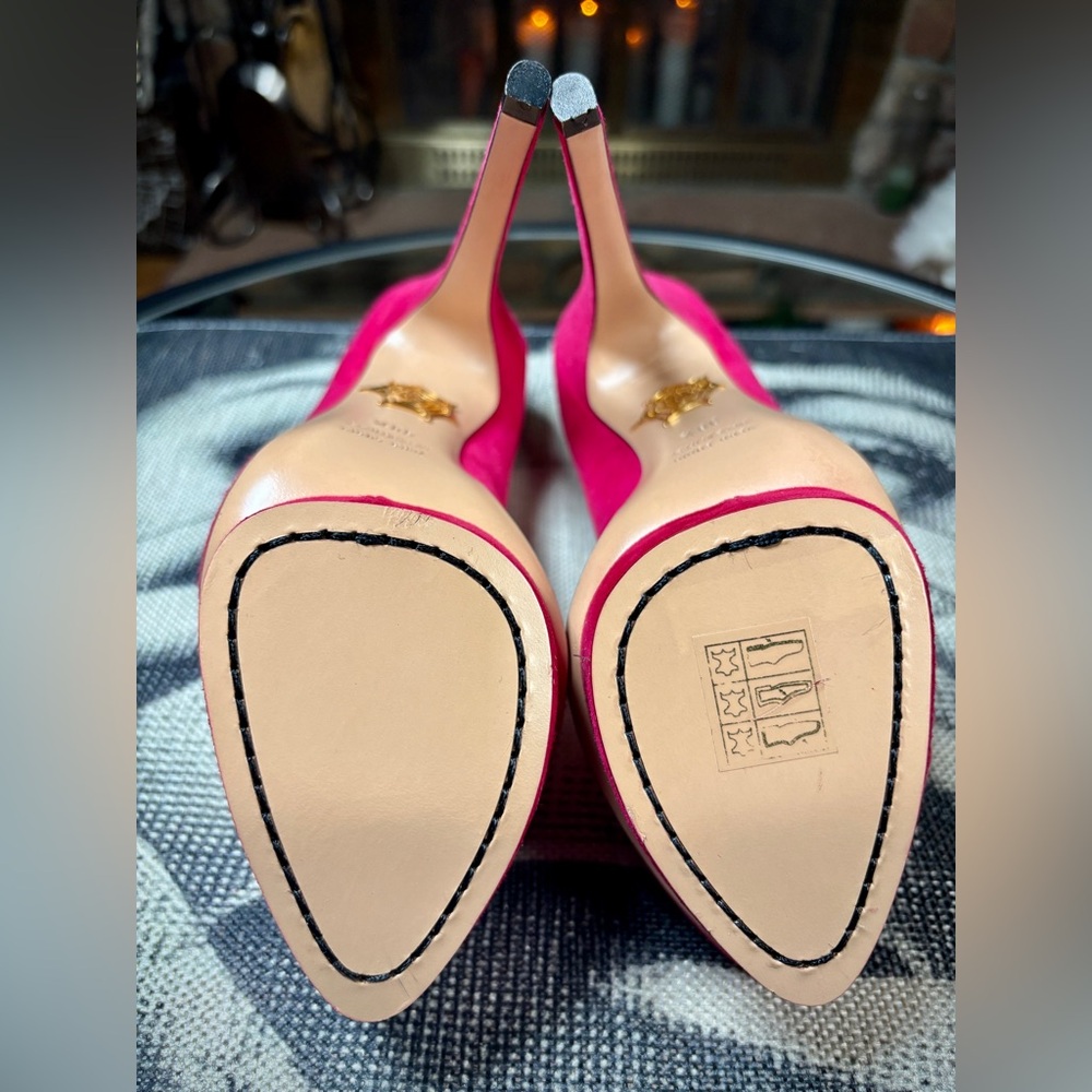 Charlotte Olympia Magenta Suede 1.5” Platform w/ 5.75” Heel, Sz 38.5/8 - Picture 7 of 10